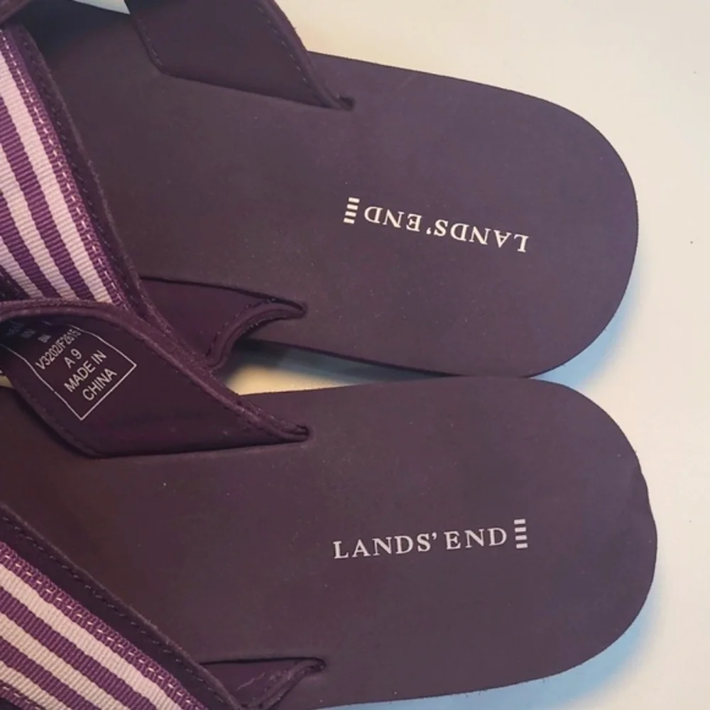 Lands' End Criss-Cross Slip-on Sandal Foam Sole Striped Strappy Beachy Slides